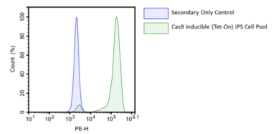 Oct4 Expression in Cas9 Inducible (Tet-On) iPS Cell Pool by flow cytometry.